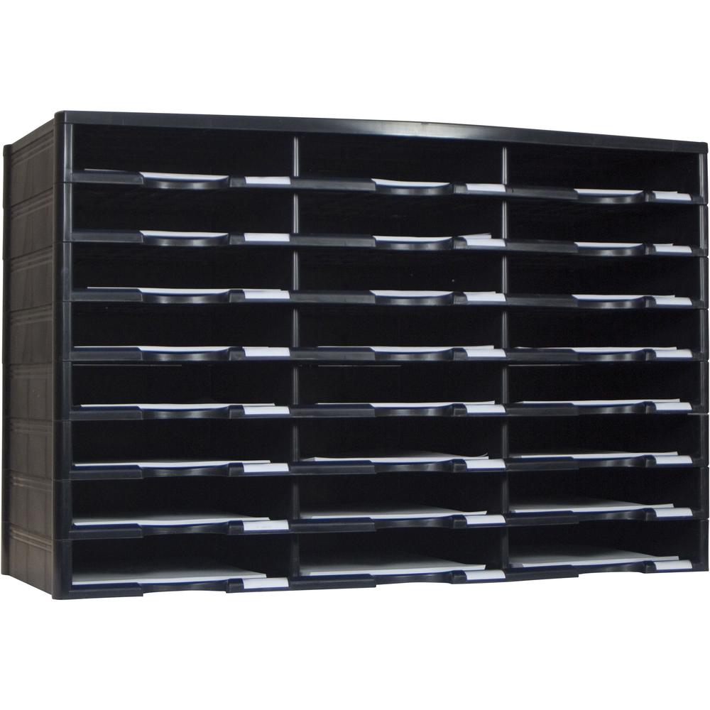 Storex Stackable Literature Sorter - 12000 x Sheet - 24 Compartment(s) - 9.50" x 12" - 20.5" Height x 14.1" Width31.4" Length - Black - Plastic, Polystyrene - 1 Each. Picture 1