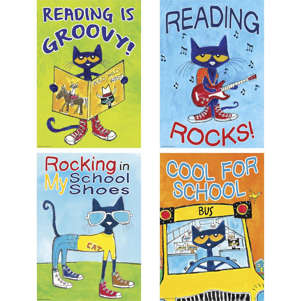 Teacher Created Resources Pete the Cat Posters Set - "Reading is Groovy!, Reading Rocks!, Rocking in My School Shoes, Cool for School" - 13.4" Width x 0.1" Height - Pete the Cat - Multicolor. Picture 1