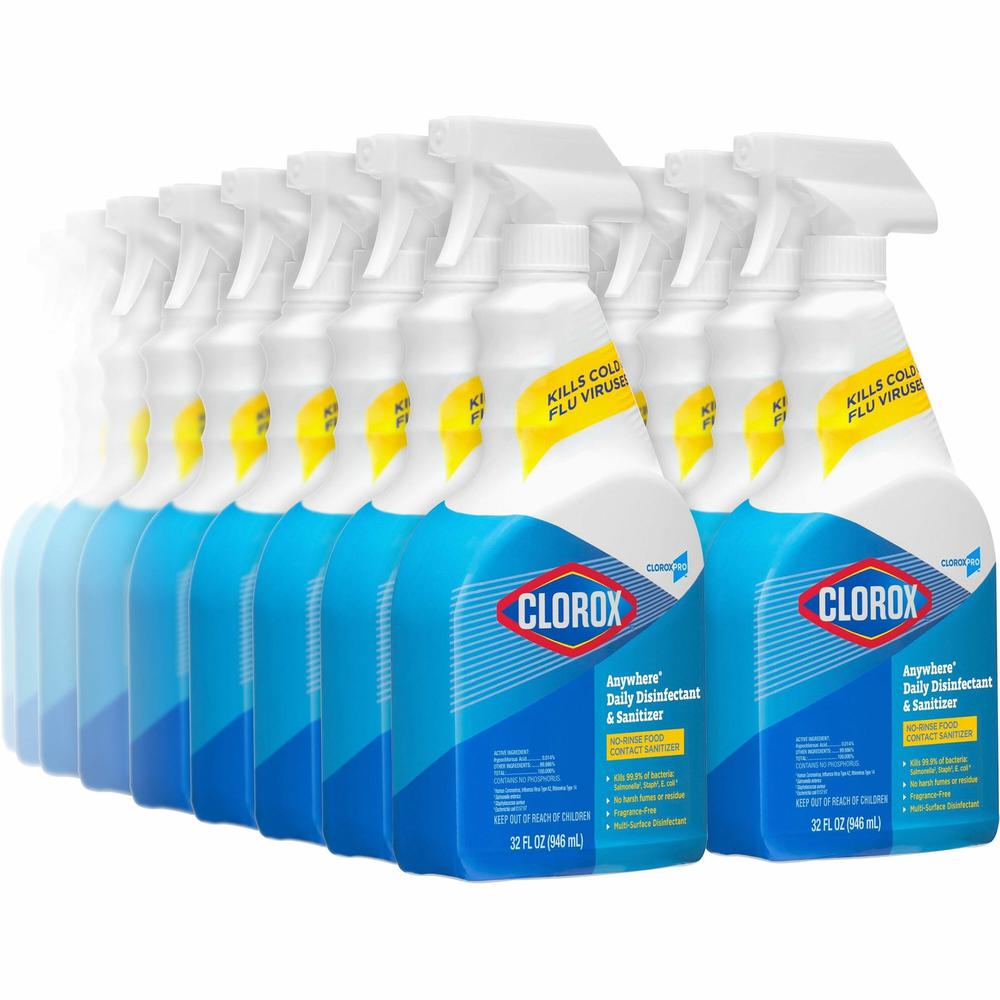 CloroxPro&trade; Anywhere Daily Disinfectant and Sanitizer - 32 fl oz (1 quart) - 432 / Pallet - Fume-free, Residue-free, Antibacterial - Clear. Picture 1