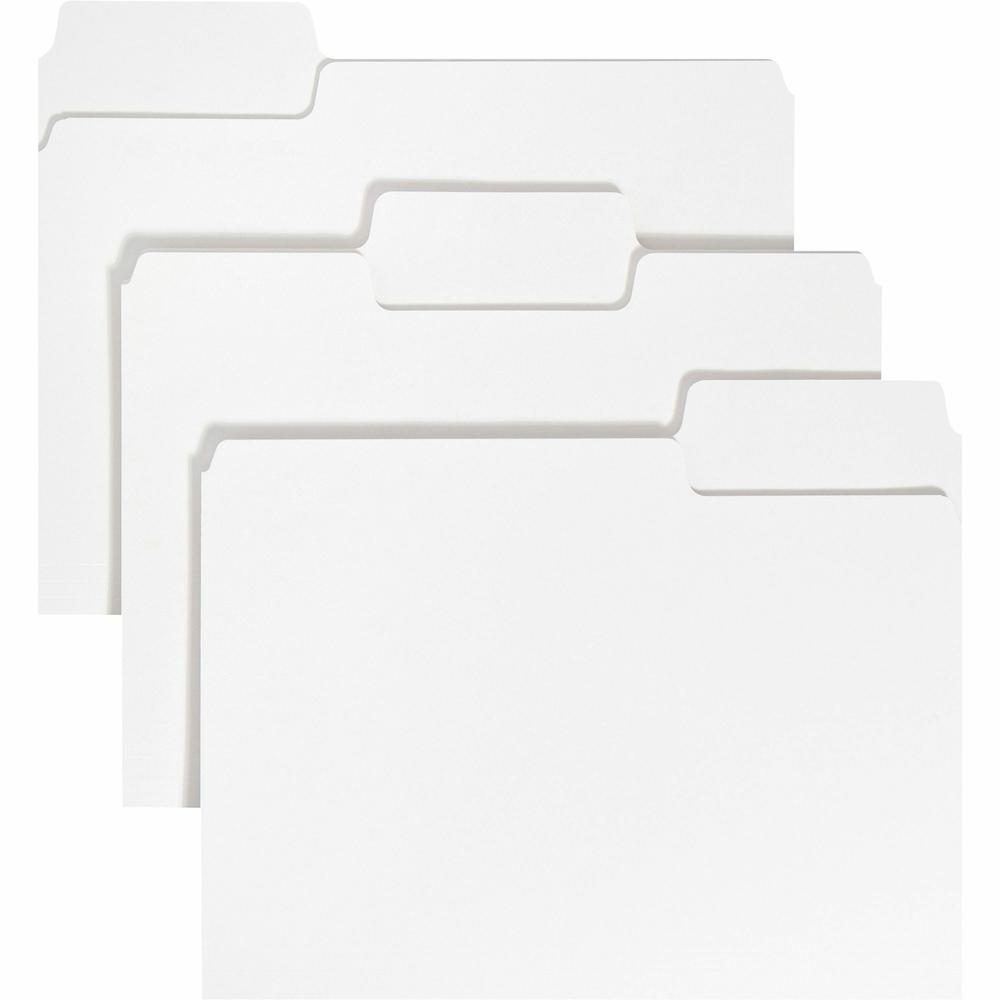 Smead SuperTab 1/3 Tab Cut Letter Recycled Top Tab File Folder - 8 1/2" x 11" - 3/4" Expansion - Assorted Position Tab Position - White - 10% Recycled - 100 / Box. Picture 1
