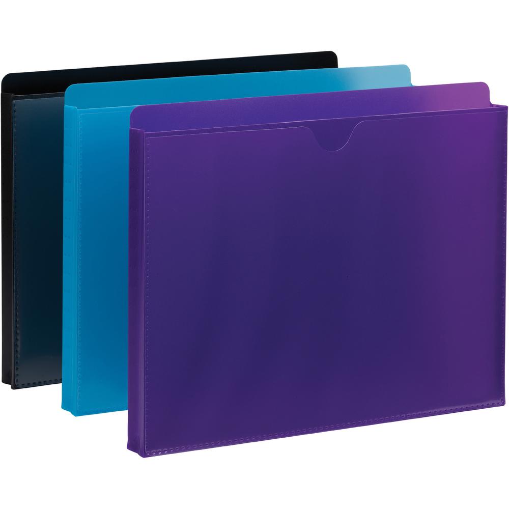 Smead Straight Tab Cut Letter File Jacket - 8 1/2" x 11" - 1" Expansion - Purple, Teal, Black - 6 / Pack. Picture 1