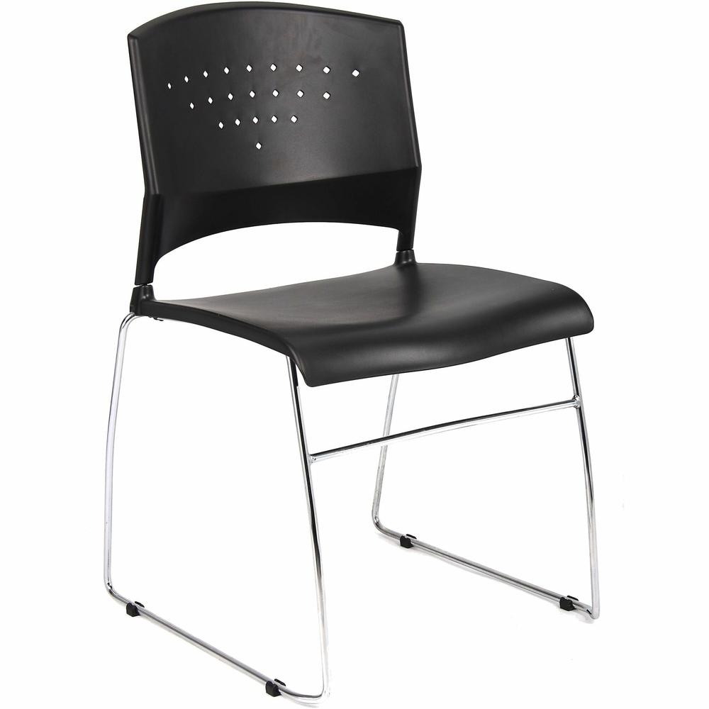 Boss Black Stack Chair With Chrome Frame, 1Pc Pack - Black Polypropylene Seat - Black Polypropylene Back - Chrome Frame - Sled Base - 1 Each. Picture 1