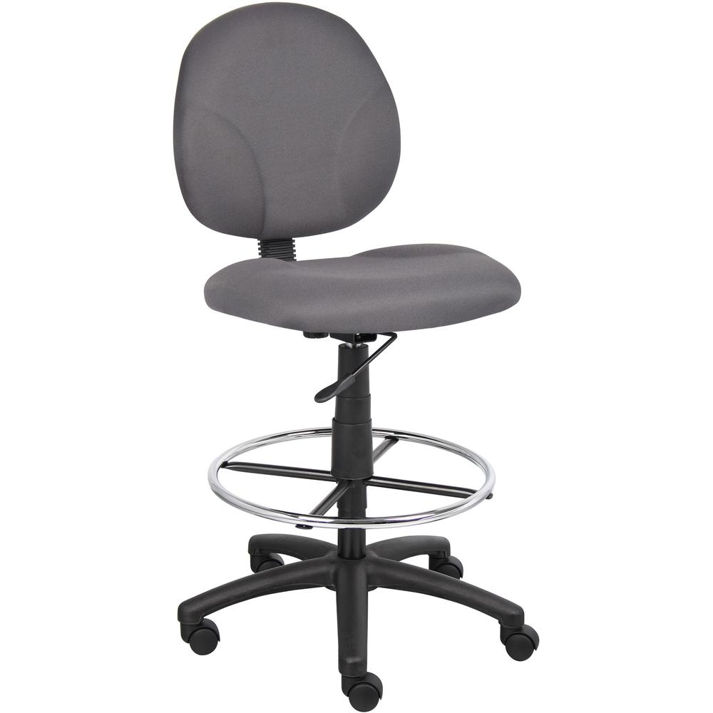 Boss Stand Up Fabric Drafting Stool with Foot Rest, Black - Gray Crepe Fabric Seat - Gray Crepe Fabric Back - 5-star Base - 1 Each. Picture 1