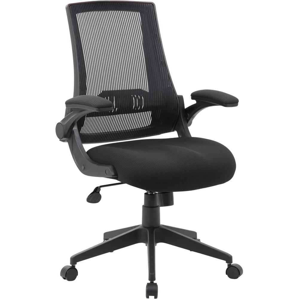 Boss Mesh Back, Flip Arm Task Chair - Black Seat - Black Back - Black Frame - 5-star Base - 1 Each. Picture 1