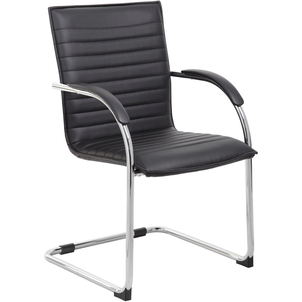 Boss Chrome Frame Vinyl Side Chairs - Black Vinyl Seat - Black Vinyl Back - Chrome Polywood Frame - Mid Back - Cantilever Base - 2 / Pack. Picture 1