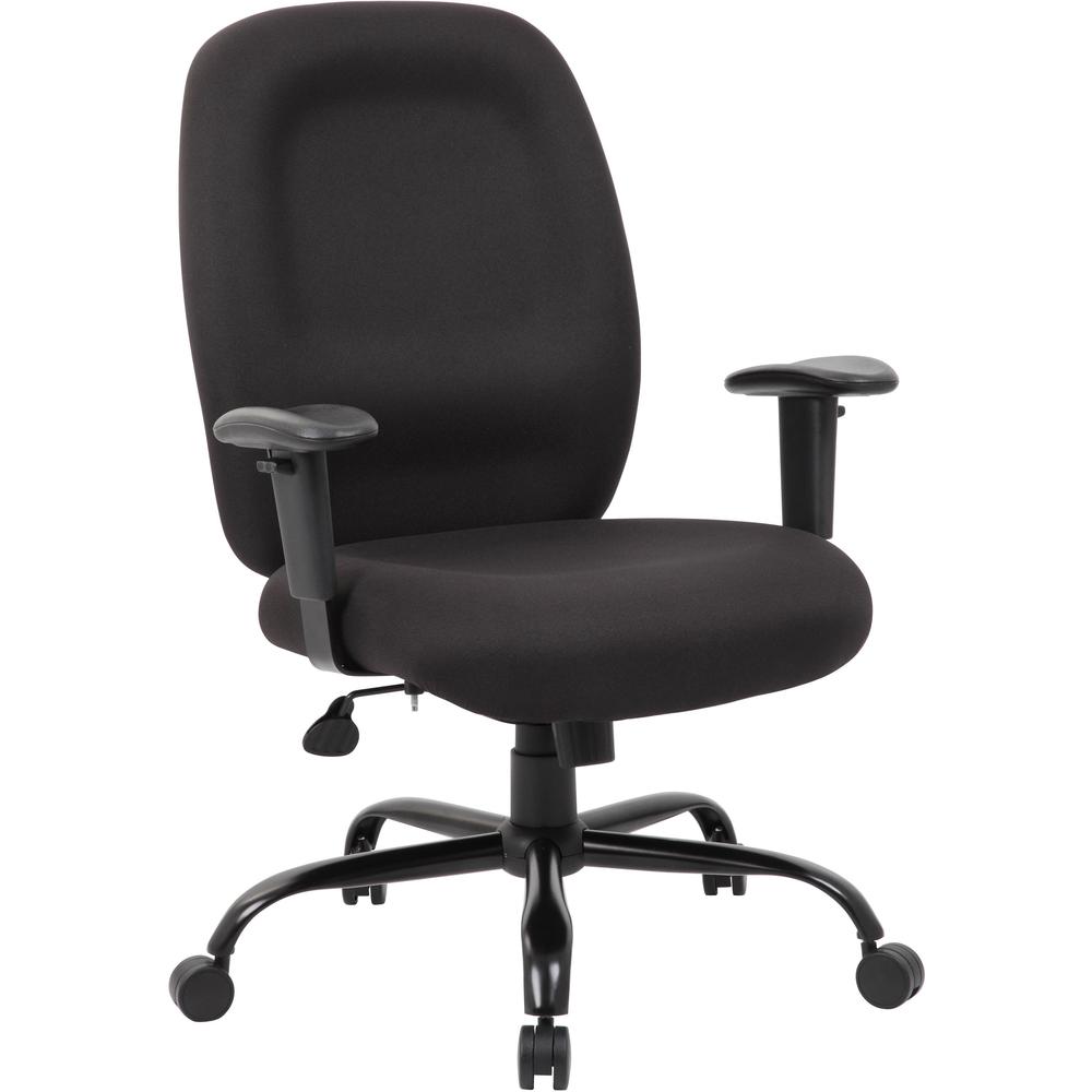 Boss Heavy Duty Task Chair- 400 lbs - Black Crepe Fabric Seat - Black Crepe Fabric Back - Black Frame - 5-star Base - Armrest - 1 Each. Picture 1