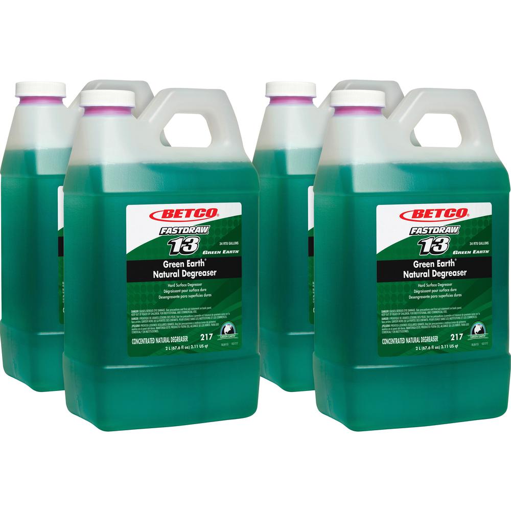 Betco Green Earth Natural Degreaser - FASTDRAW 13 - Concentrate - 67.6 fl oz (2.1 quart) - 4 / Carton - Bio-based, Phosphate-free, Spill Proof - Dark Green. Picture 1