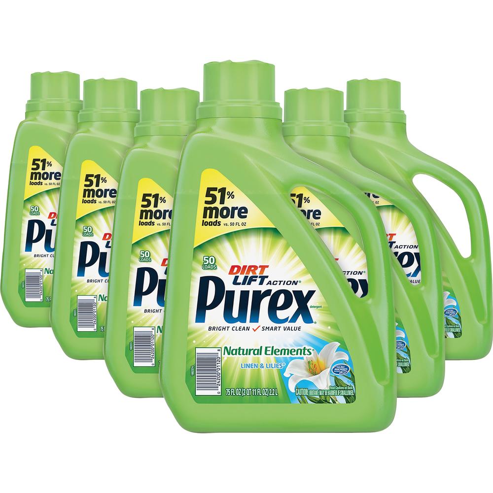 Purex Natural Elements Liquid Detergent - Liquid - 75 fl oz (2.3 quart) - Linen, Lilies Scent - 6 / Carton - Blue. The main picture.