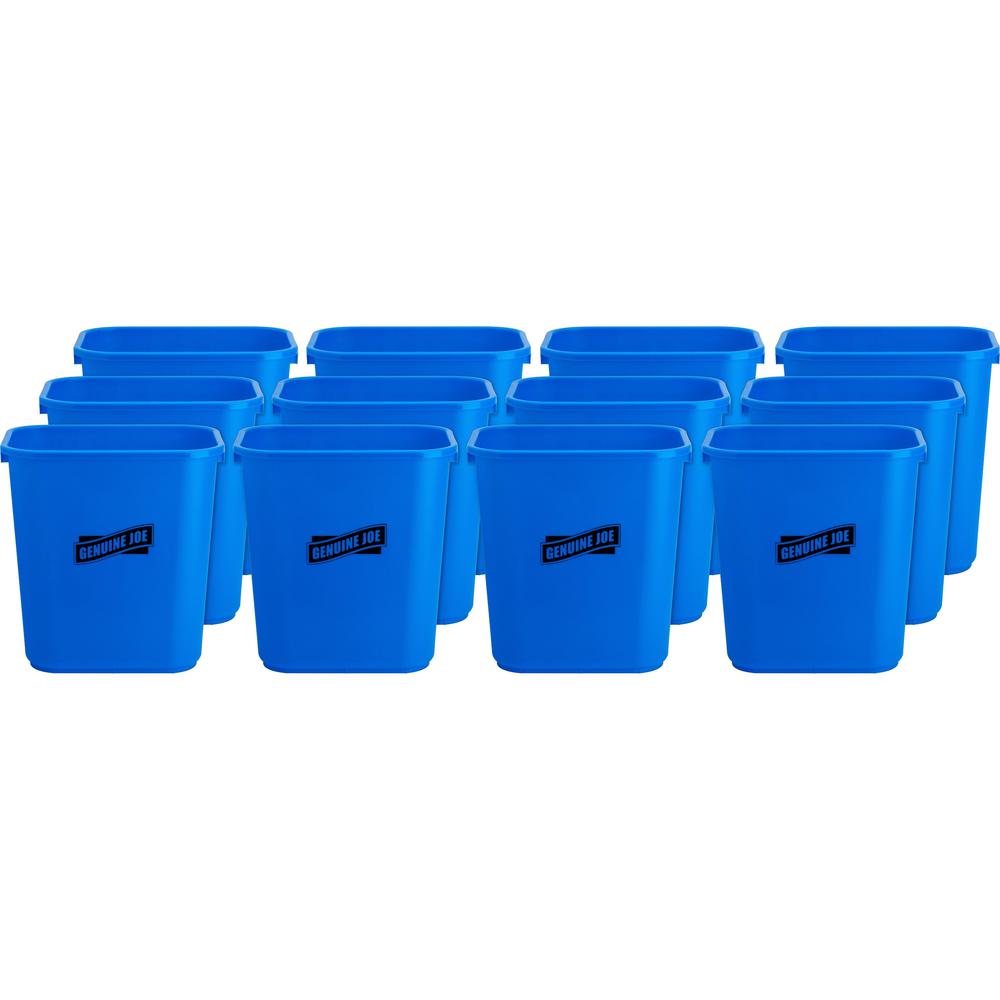 Genuine Joe 28-1/2 Quart Recycle Wastebasket - 7.13 gal Capacity - Rectangular - 15" Height x 14.5" Width x 10.5" Depth - Blue, White - 12 / Carton. Picture 1