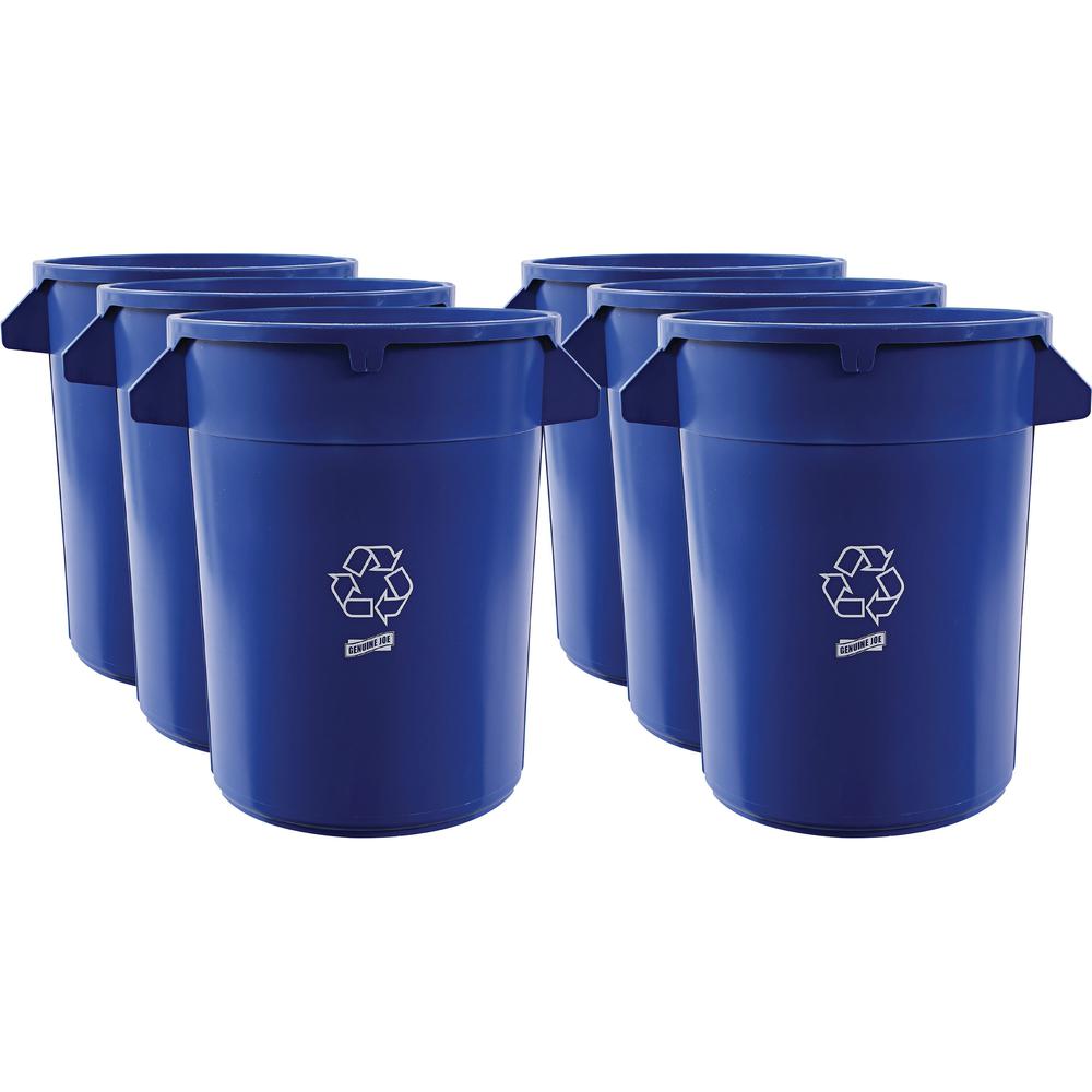 Genuine Joe Heavy-Duty Trash Container - 32 gal Capacity - Side Handle, Venting Channel - Plastic - Blue - 6 / Carton. Picture 1
