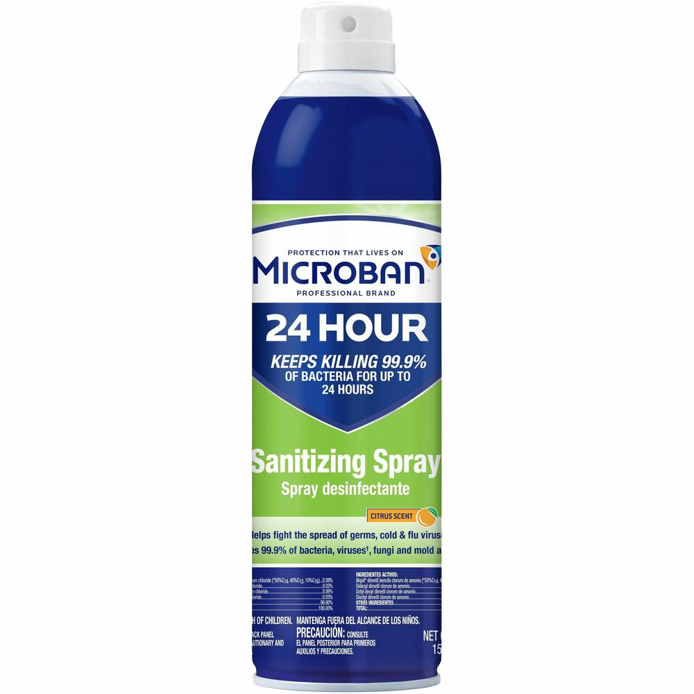 Microban Professional Sanitizing Spray - 15 fl oz (0.5 quart) - Citrus Scent - 6 / Carton - Antimicrobial, Disinfectant - Clear. Picture 1