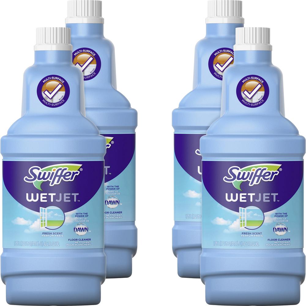 Swiffer WetJet Floor Cleaner - 42.2 fl oz (1.3 quart) - Open-Window Fresh Scent - 4 / Carton - Quick Drying, Haze-free, Streak-free - Clear. Picture 1