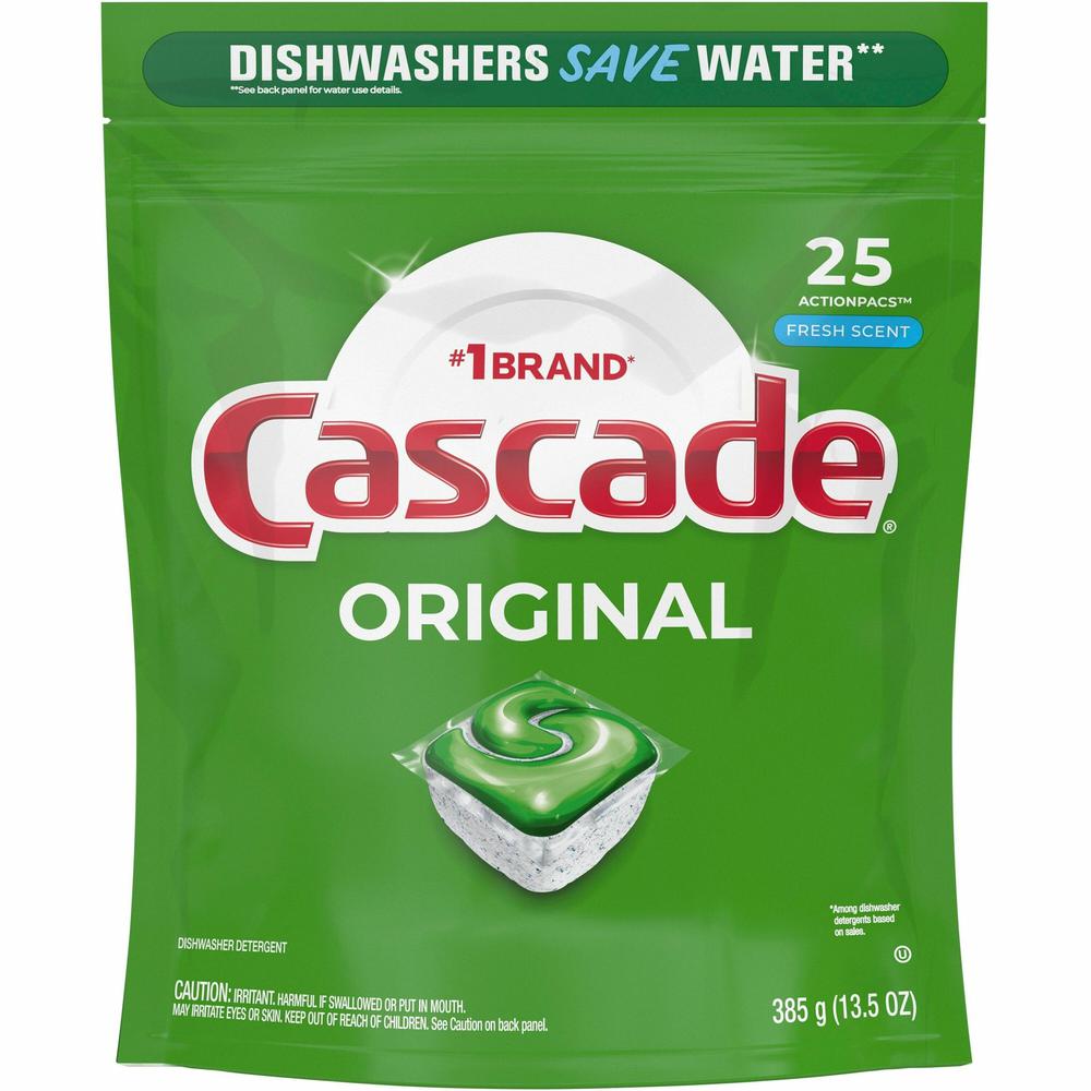 Cascade ActionPacs Original Dish Detergent - For Dishwasher - Fresh Scent - 125 / Carton - No-mess, Easy to Use, Phosphate-free - White, Green. Picture 1