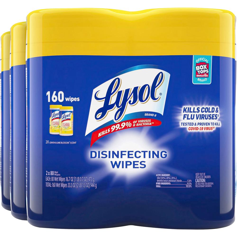 Lysol Disinfecting Wipes - Lemon Lime Scent - 80 / Canister - 6 / Carton - White. Picture 1
