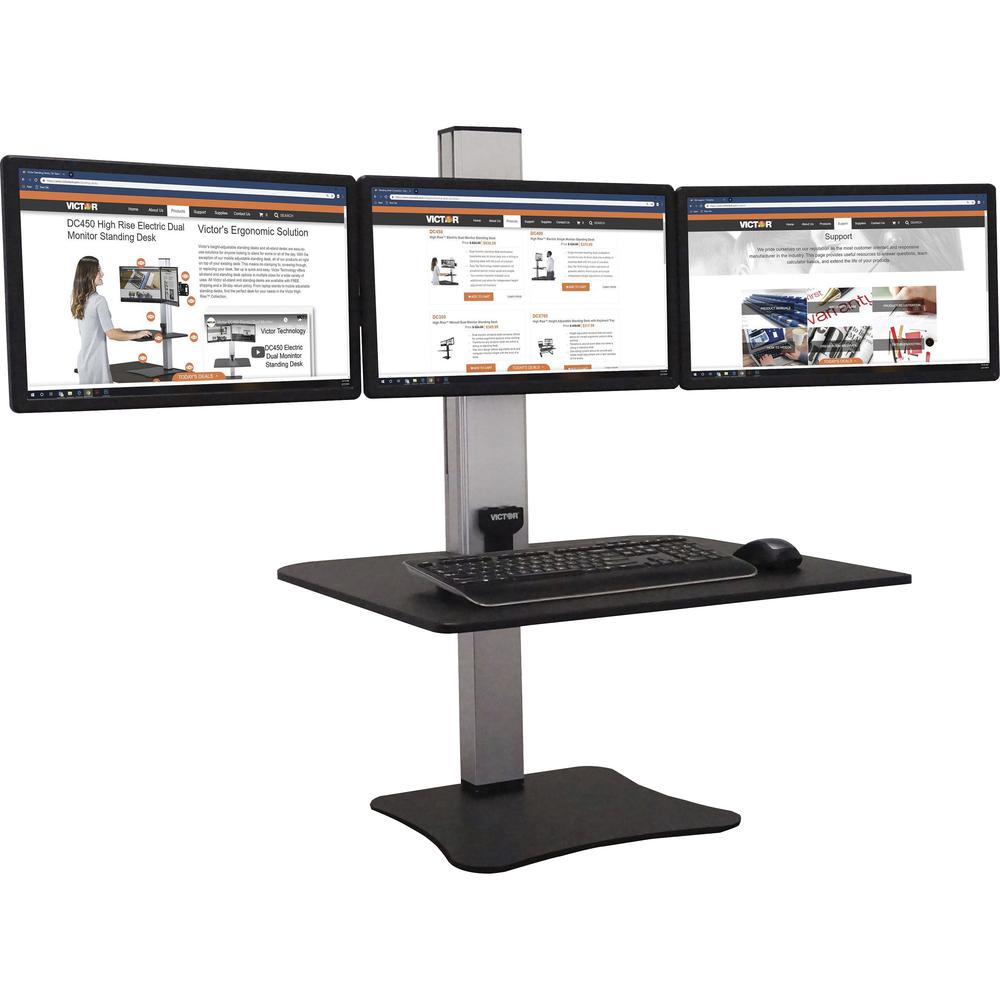Victor High Rise Electric Triple Monitor Standing Desk - 23" to 34" Screen Support - 37.50 lb Load Capacity - 20" Height x 28" Width x 23" Depth - Desktop, Tabletop - High Pressure Laminate (HPL) - Wo. Picture 1