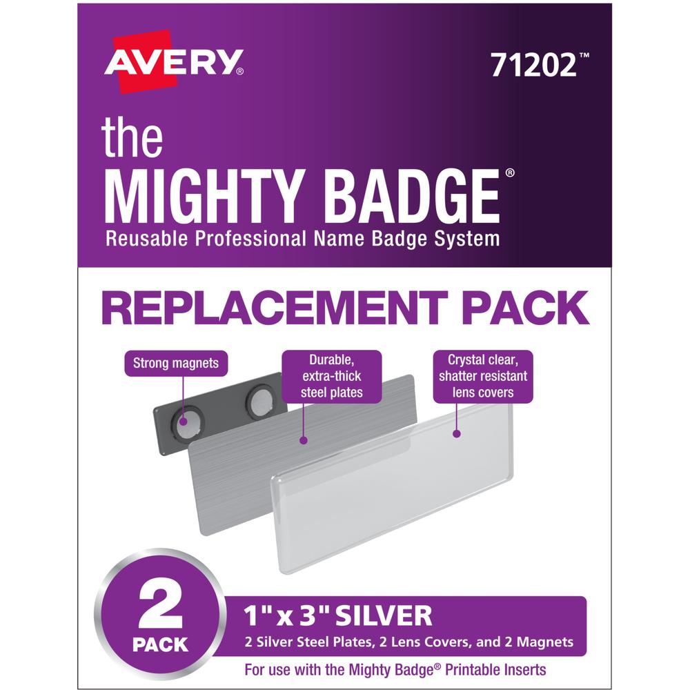 The Mighty Badge&reg; Professional Reusable Name Badge System Replacement Pack - Silver. Picture 1