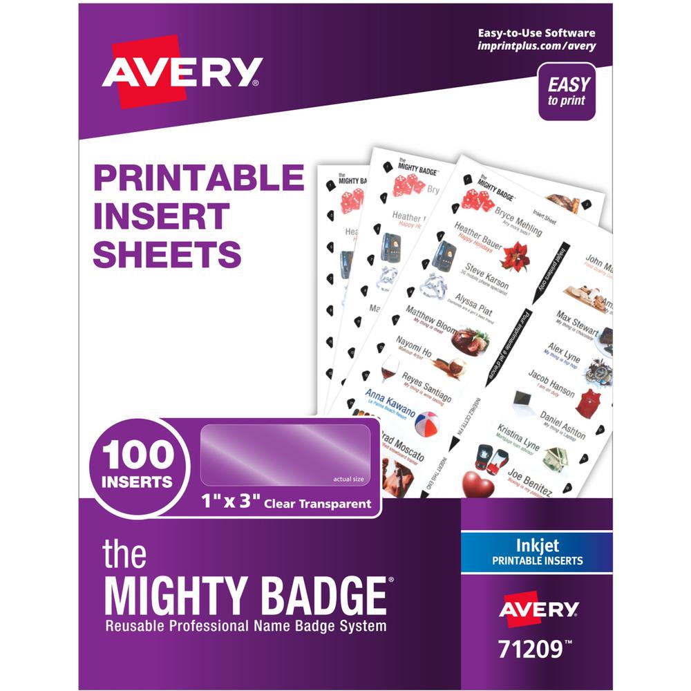 The Mighty Badge&reg; Inkjet Laser/Inkjet Badge Insert - Clear - 1" x 3" - 100 / Pack - Printable. The main picture.