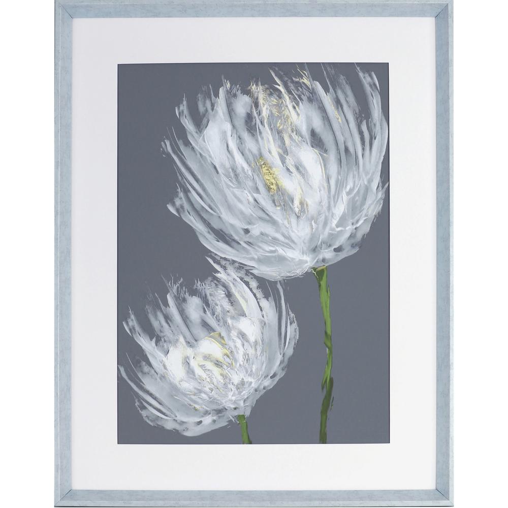 Lorell White Flower II Framed Abstract Art - 27.50" x 35.50" Frame Size - 1 Each - Gray, White. Picture 1