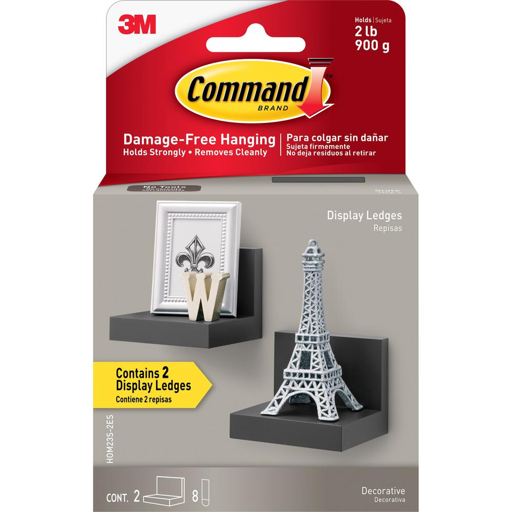 Command Display Ledges - 4" Width x 3.5" Depth x 3" Height - 2 / Pack - Slate - Plastic. Picture 1