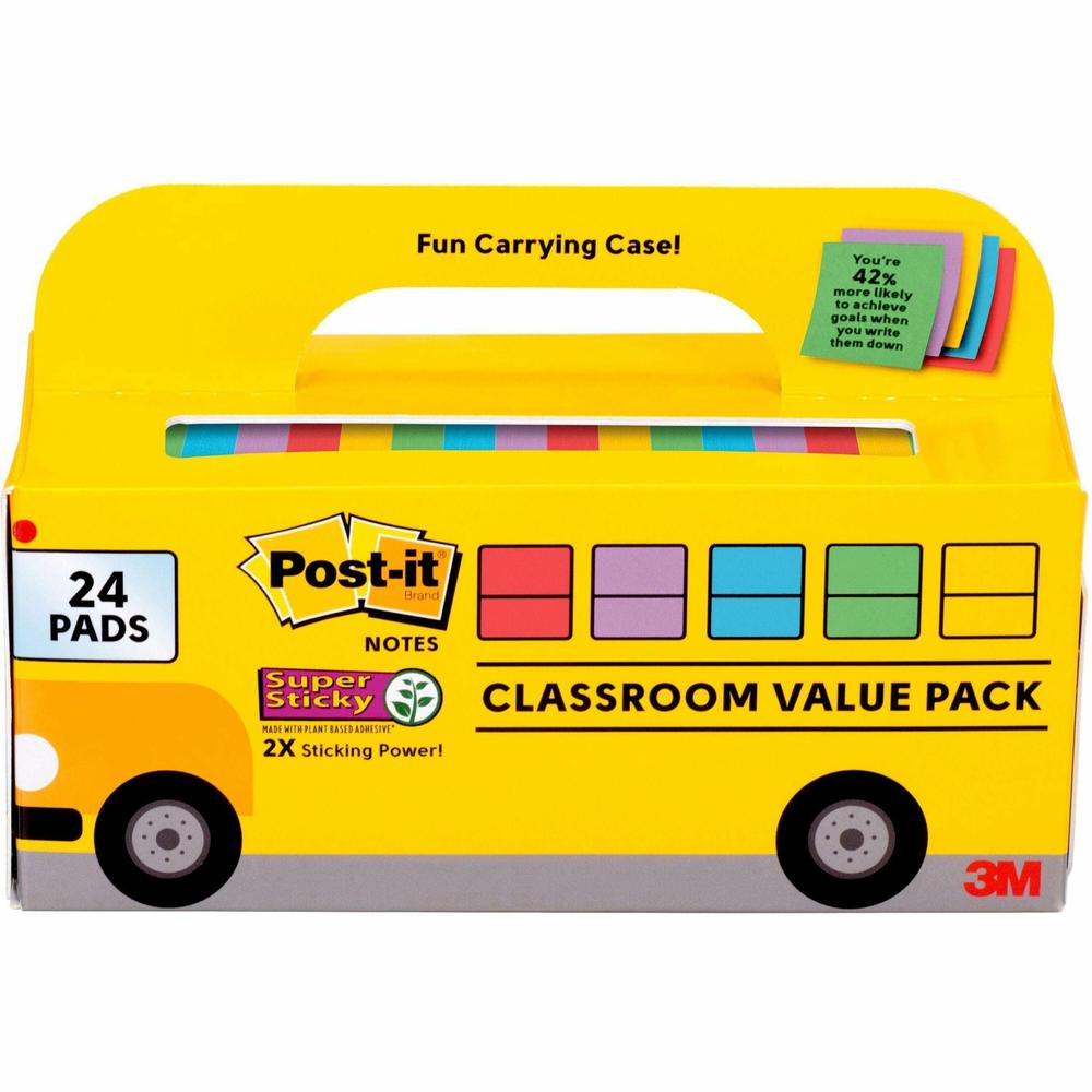Post-it&reg; Super Sticky Notes Bus Cabinet Pack - 3" x 3" - Square - 70 Sheets per Pad - Iris, Electric Blue, Evergreen, Yellow, Candy Red - Sticky, Recyclable, Adhesive, Reusable - 24 / Pack. Picture 1