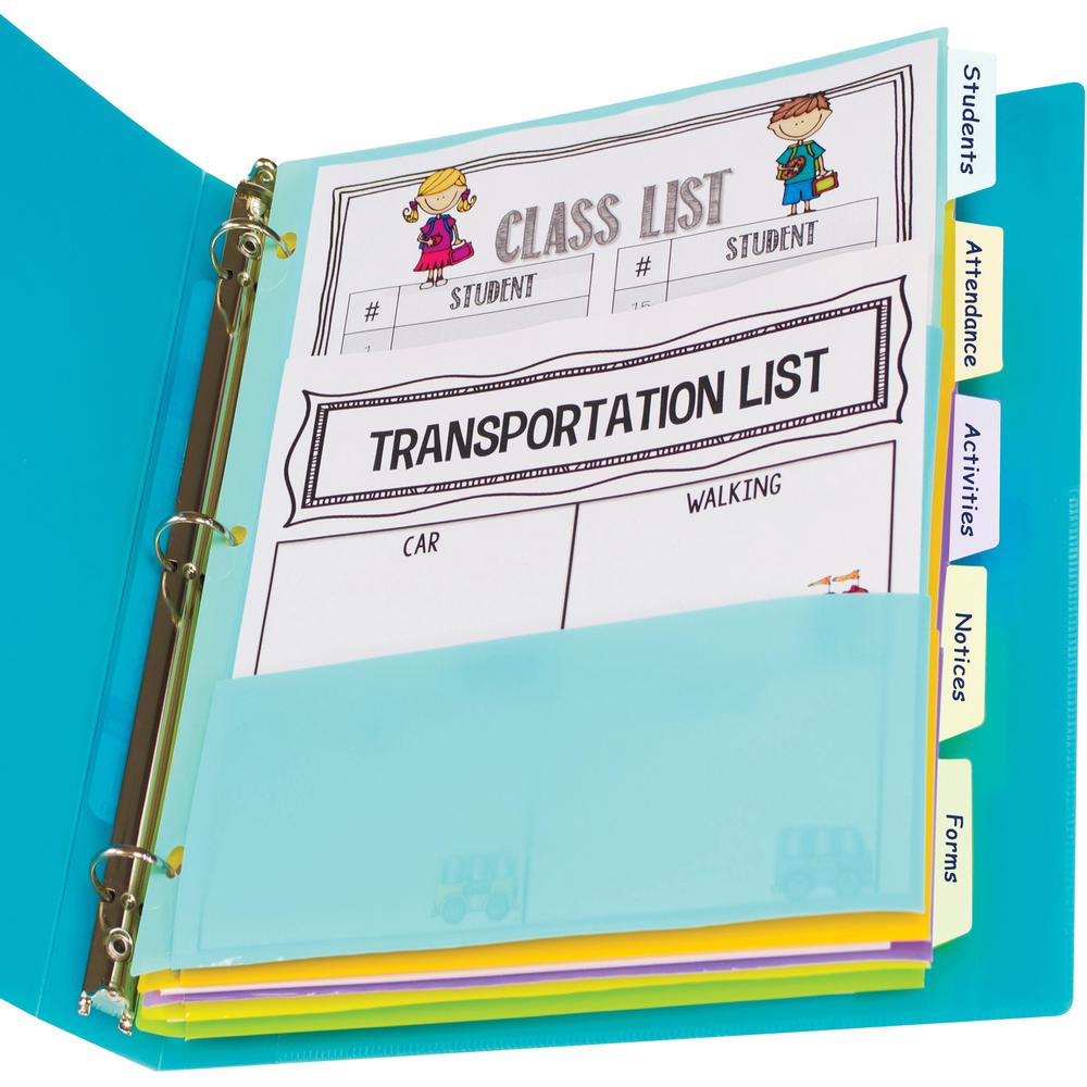 C-Line Bright Multi-pocket 5-tab Index Dividers - 5 Write-on Tab(s) - 5 Tab(s)/Set - Letter - 8.50" Width x 11" Length - 3 Hole Punched - Green Polypropylene, Orange, Purple, Yellow, Turquoise Divider. Picture 1