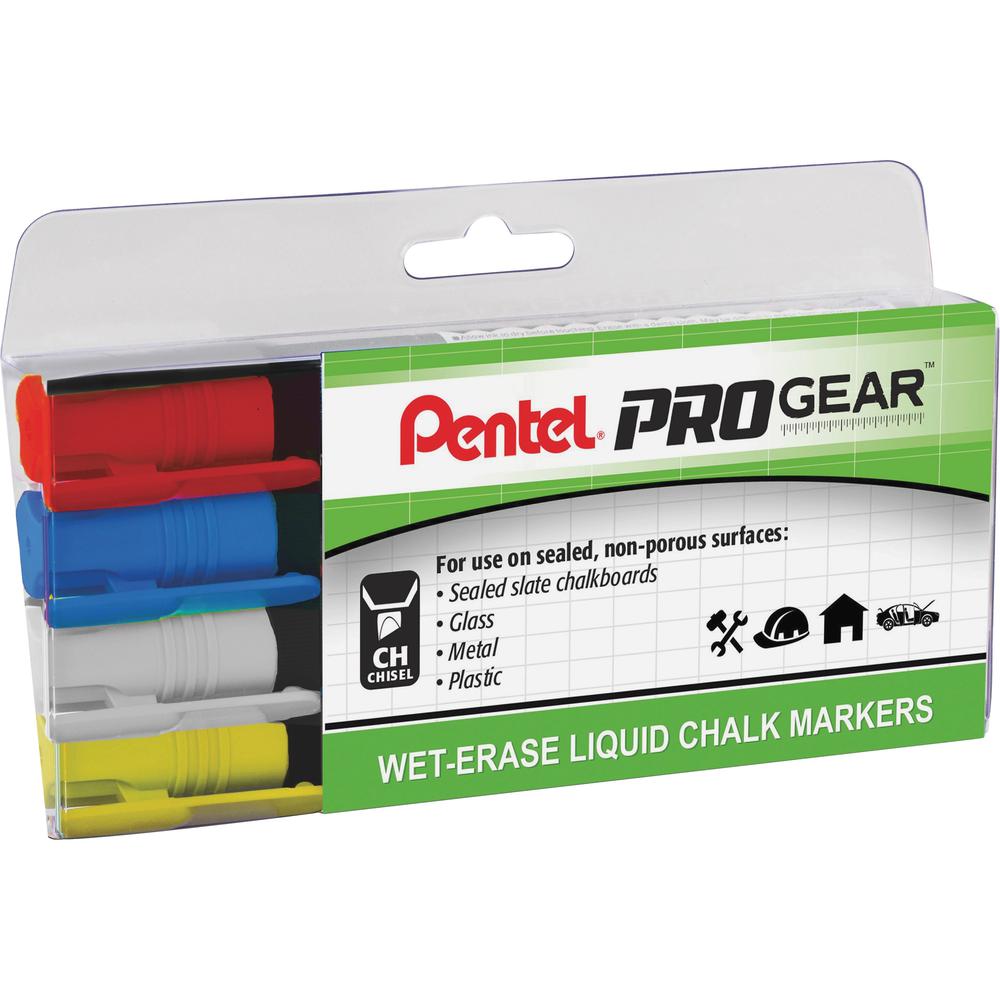 Pentel PROGear Wet-Erase Liquid Chalk Marker - Chisel Marker Point StyleChalk-based Ink - 4 / Pack. Picture 1