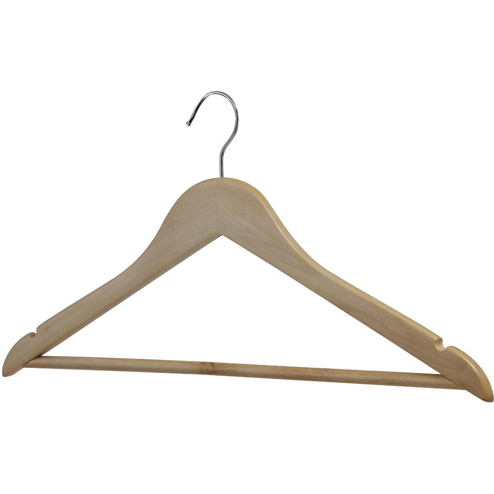 Lorell Wooden Coat Hangers - for Coat, Clothes, Garment - Wooden, Metal - Natural - 30 / Carton. Picture 1