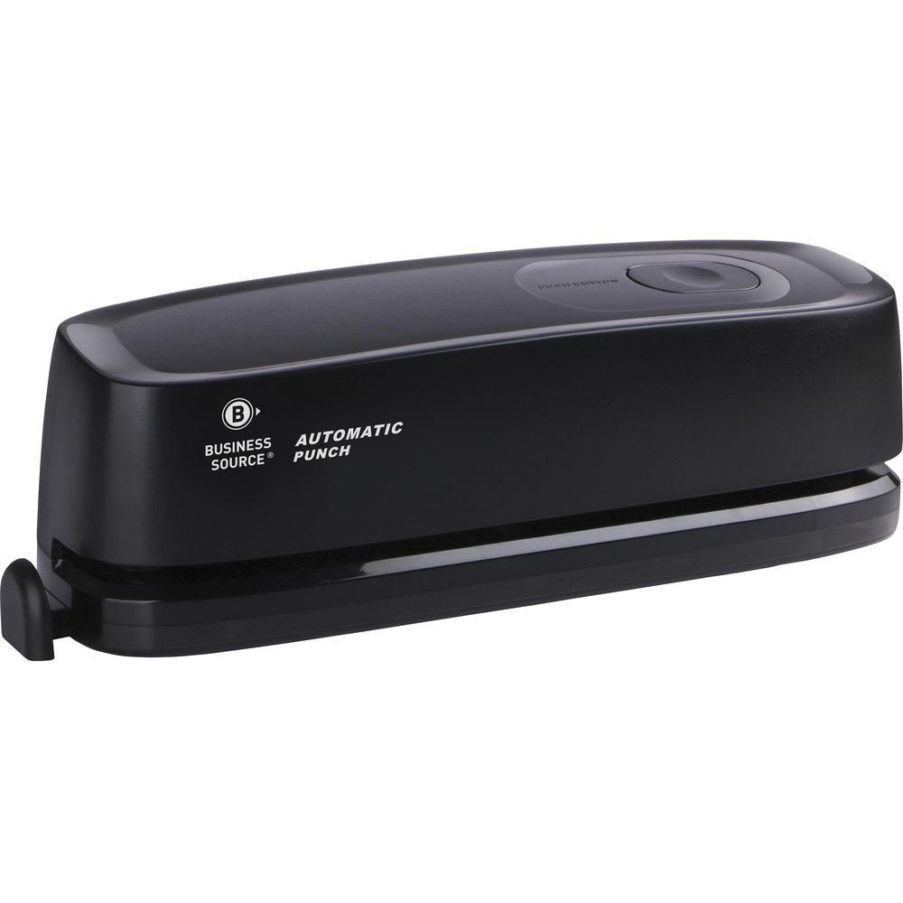 Business Source Electric Hole Punch - 3 Punch Head(s) - 10 Sheet of 20lb Paper - 9/32" Punch Size - 2.6" x 11.9" x 3.2" - Black. Picture 1