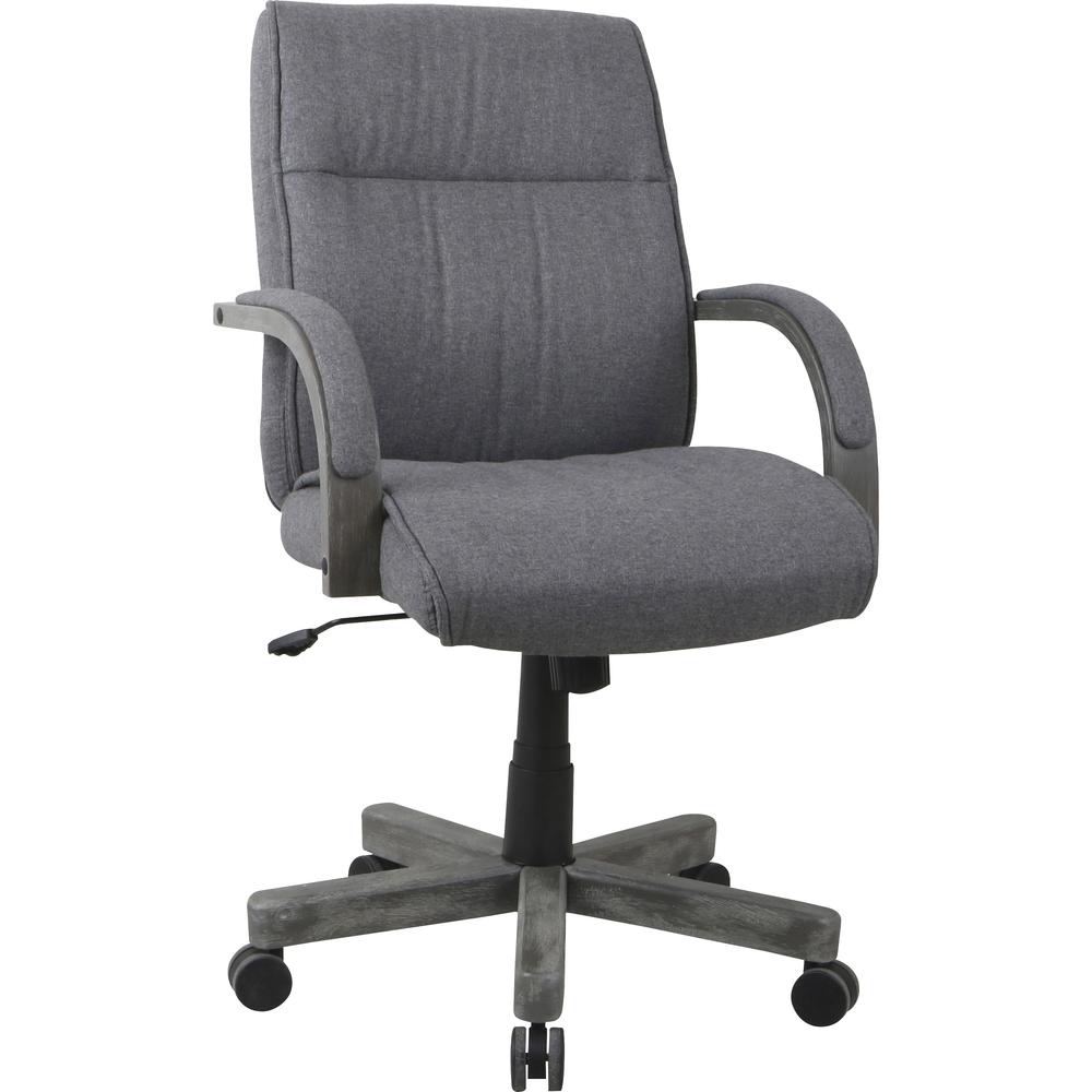 Lorell Gray Fabric High-Back Executive Chair - Gray Fabric, Wood Seat - Gray Fabric, Wood Back - 5-star Base - 1 Each. Picture 1