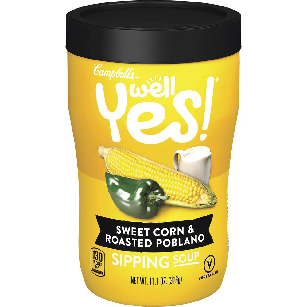Campbell's Sweet Corn/Roasted Poblano Sipping Soup - Sweet Corn & Roasted Poblano - 11.10 oz - 8 / Carton. The main picture.
