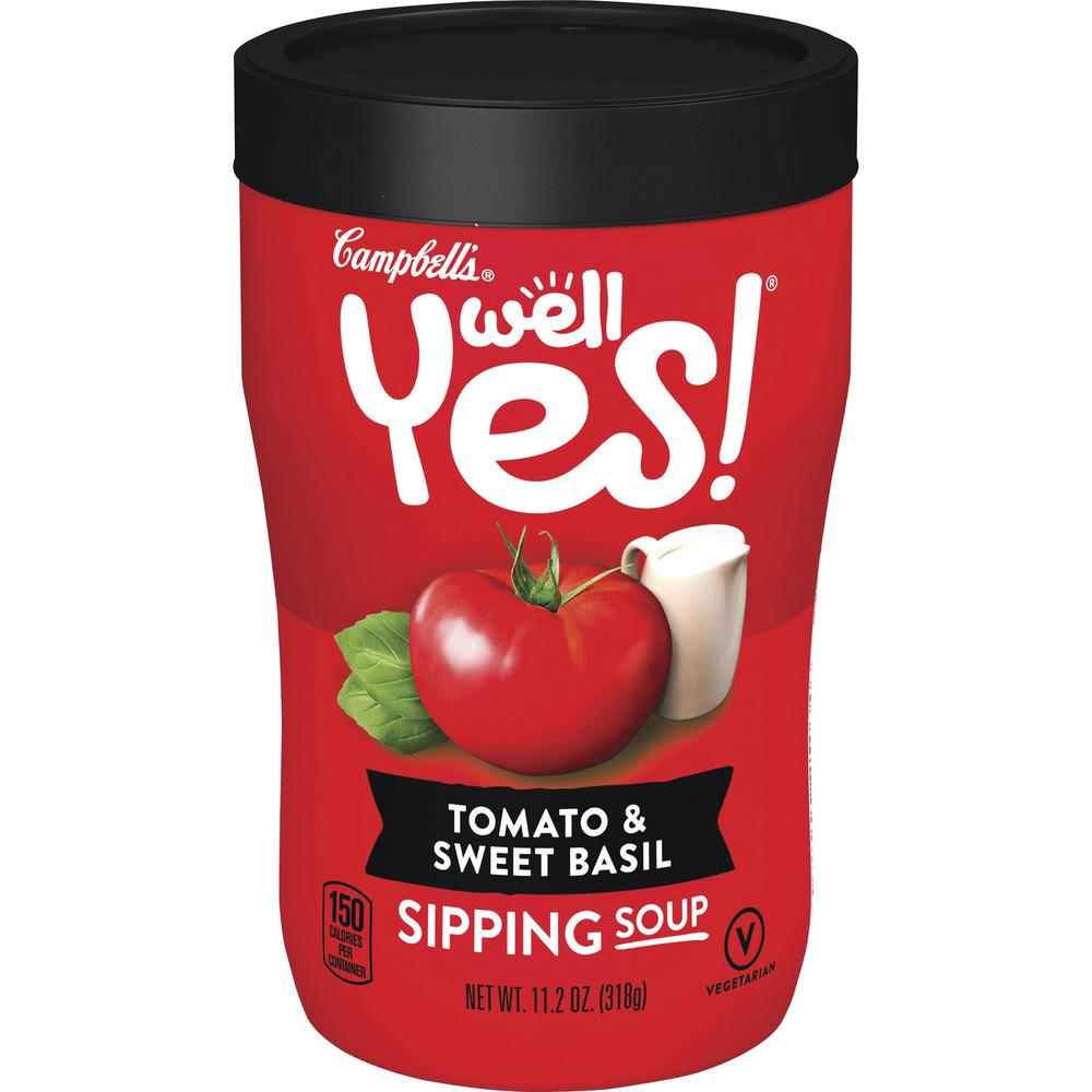 Campbell's Tomato & Sweet Basil Sipping Soup - No Artificial Color, No Artificial Flavor - Tomato & Sweet Basil - Can - 1 Serving Can - 11.10 oz - 8 / Carton. The main picture.