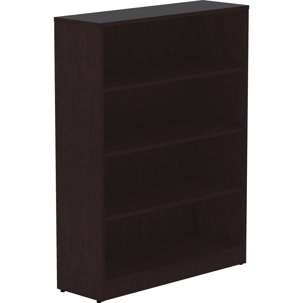 Lorell Laminate Bookcase - 0.8" Shelf, 36" x 12"48" - 4 Shelve(s) - 3 Adjustable Shelf(ves) - Square Edge - Material: Thermofused Laminate (TFL) - Finish: Espresso. Picture 1