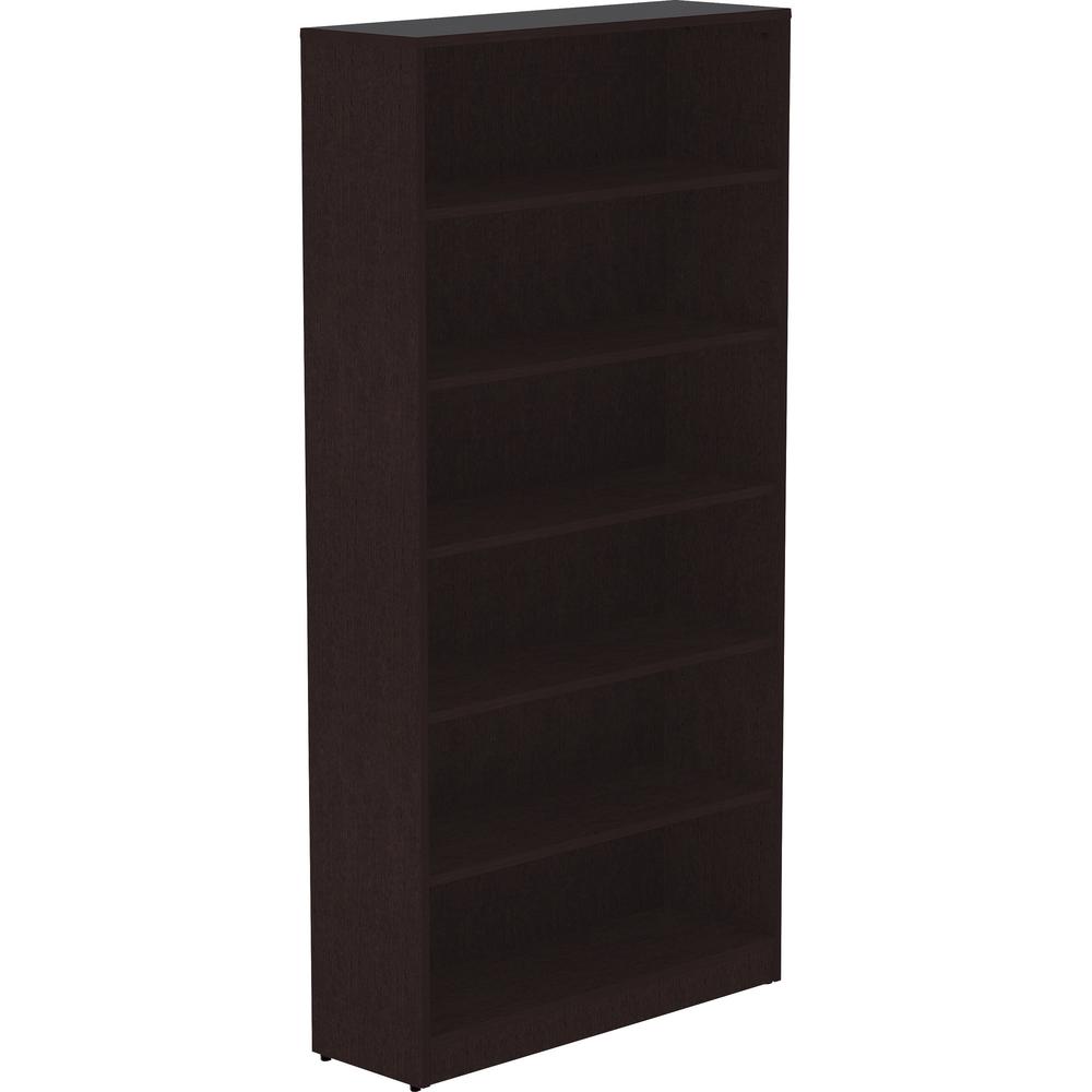 Lorell Laminate Bookcase - 0.8" Shelf, 36" x 12"72" - 6 Shelve(s) - 5 Adjustable Shelf(ves) - Square Edge - Material: Thermofused Laminate (TFL) - Finish: Espresso. Picture 1