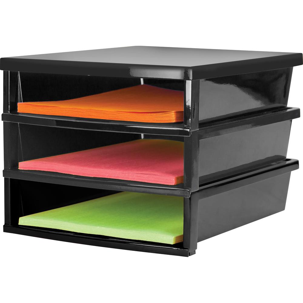 Storex Quick Stack Construction Paper Sorter - 500 x Sheet - 3 Compartment(s) - 8.4" Height x 11.3" Width13" Length - Black - Plastic - 1 Each. Picture 1