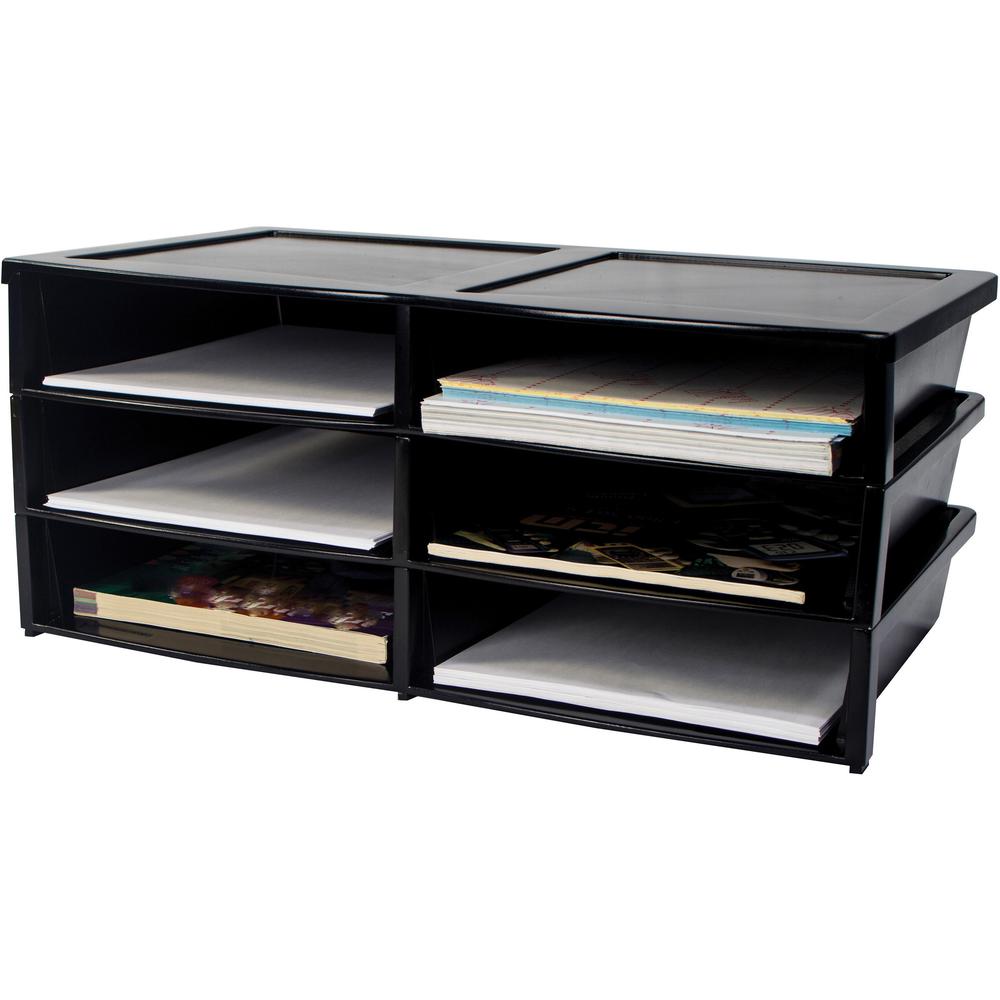 Storex Quick Stack 6-sorter Organizer - 500 x Sheet - 6 Compartment(s) - Compartment Size 8.75" x 11.50" x 2" - 8.7" Height x 13.6" Width20.5" Length - Black - Plastic - 1 Each. Picture 1