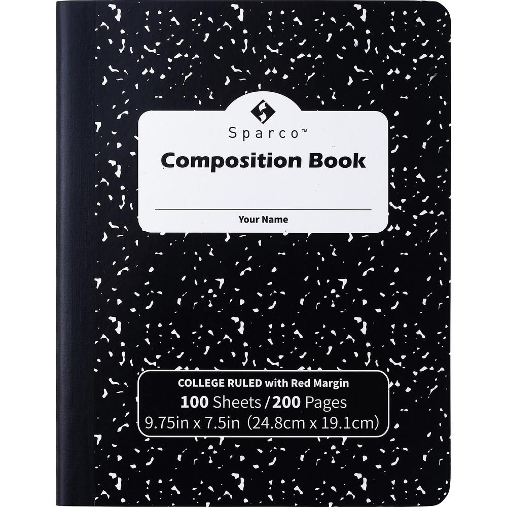 Sparco College Ruled Composition Notebook - 100 Pages - Sewn - Front Ruling Surface - 2.10" x 7.3" x 9.9" - Hard Cover, Label - 12 / Pack. Picture 1
