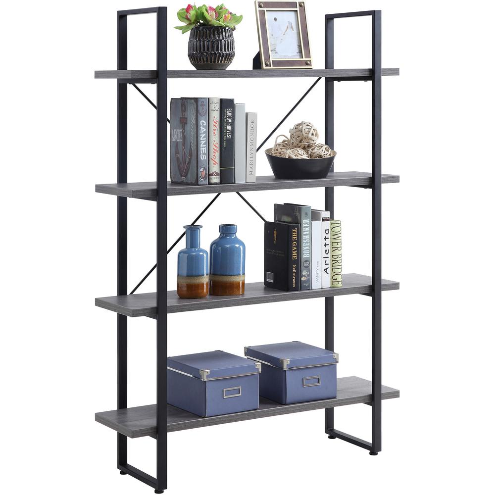 Lorell SOHO Rustic Metal Frame Bookcase - 39.4" x 11.8"57.5" - 4 Shelve(s) - Band Edge - Finish: Charcoal - Sturdy, Durable. Picture 1