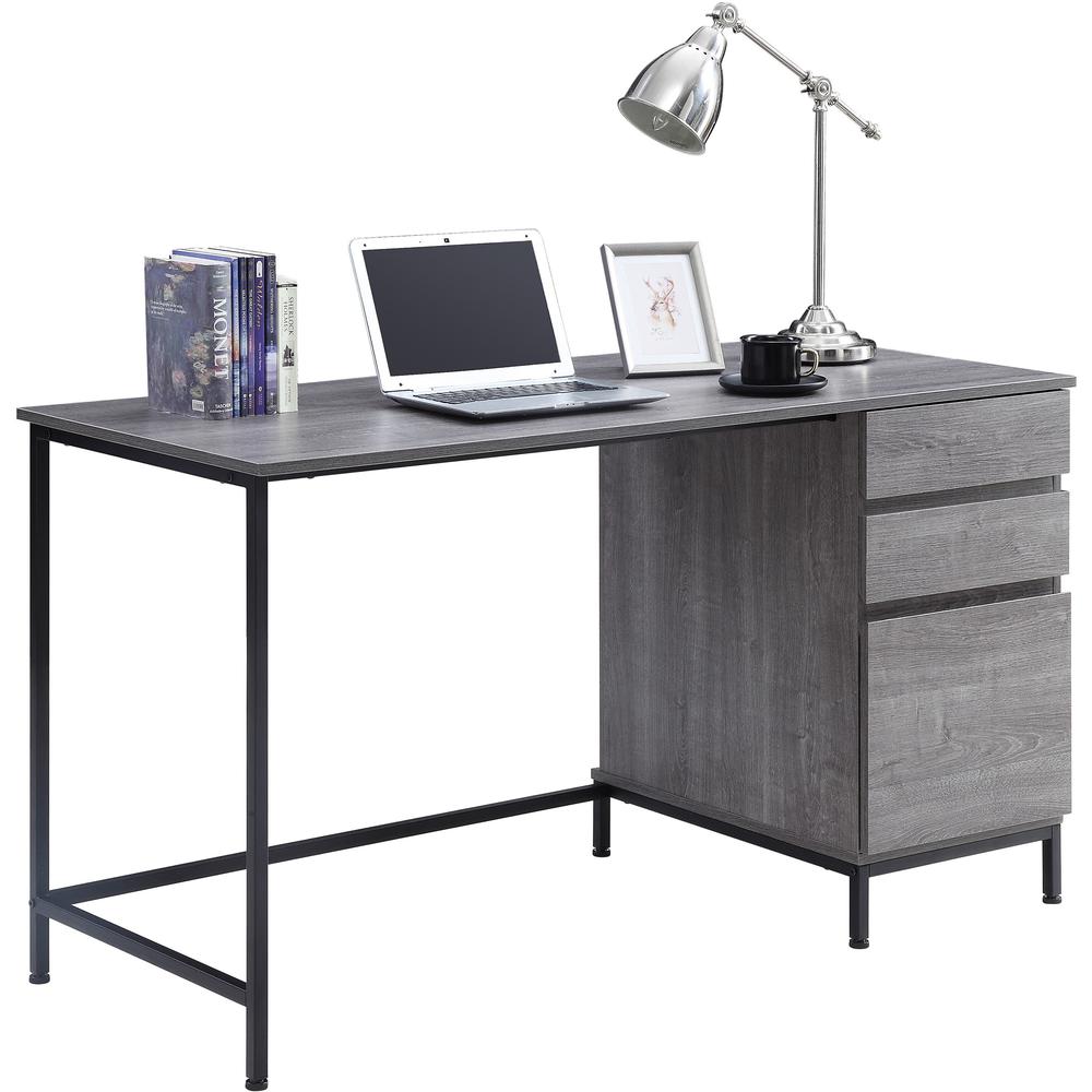 Lorell SOHO Desk with Side Drawers - 55" x 23.6"30" - 3 x File Drawer(s) - Single Pedestal on Right Side - Finish: Charcoal. Picture 1