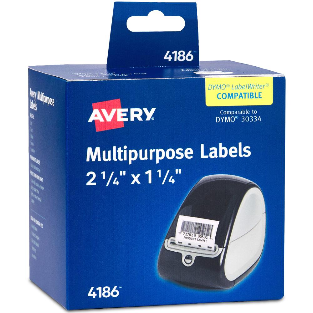 Avery&reg; Thermal Roll Labels, 2.25" x 1.25" , 1,000 White Labels (4186) - 1 1/4" Height x 2 1/4" Width - Permanent Adhesive - Rectangle - Thermal - Bright White - Paper - 1000 / Sheet - 1000 / Roll . Picture 1