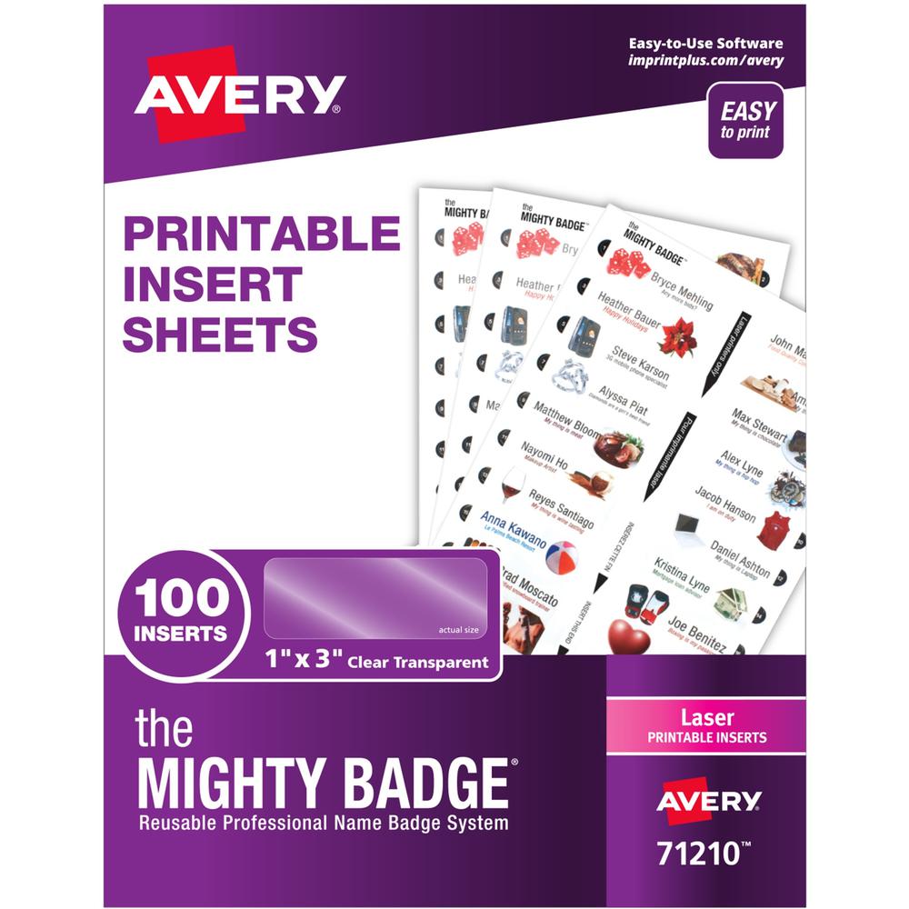 The Mighty Badge&reg; Laser Laser/Inkjet Badge Insert - Clear - 1" x 3" - 100 / Pack - Printable. The main picture.