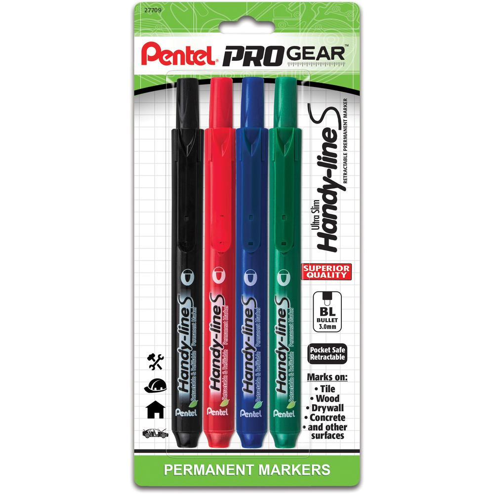 Pentel PROGear 3.0mm Ultra Slim Hand-lines Marker - 3 mm Marker Point Size - Bullet Marker Point Style - Refillable - Retractable - 4 / Pack. Picture 1
