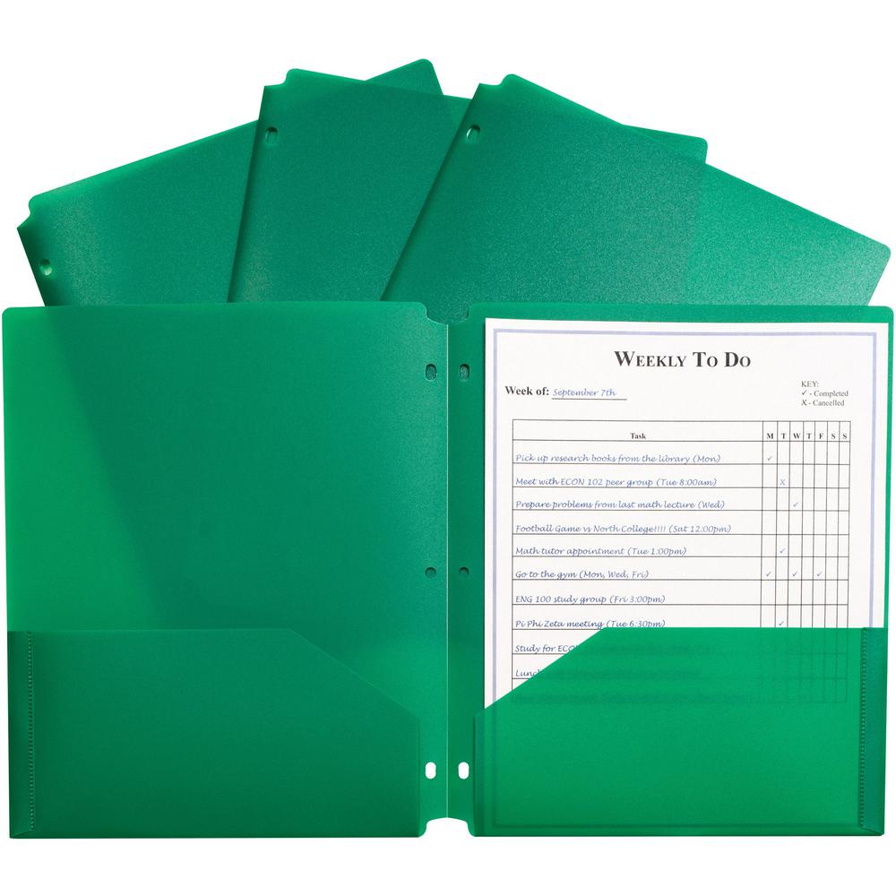 C-Line 2-pocket Heavyweight Poly Portfolio Pocket - 11.4" Length - 100 mil Thickness - For Letter 8 1/2" x 11" Sheet - 3 x Holes - Ring Binder - Rectangular - Green - Polypropylene - 25 / Box. Picture 1