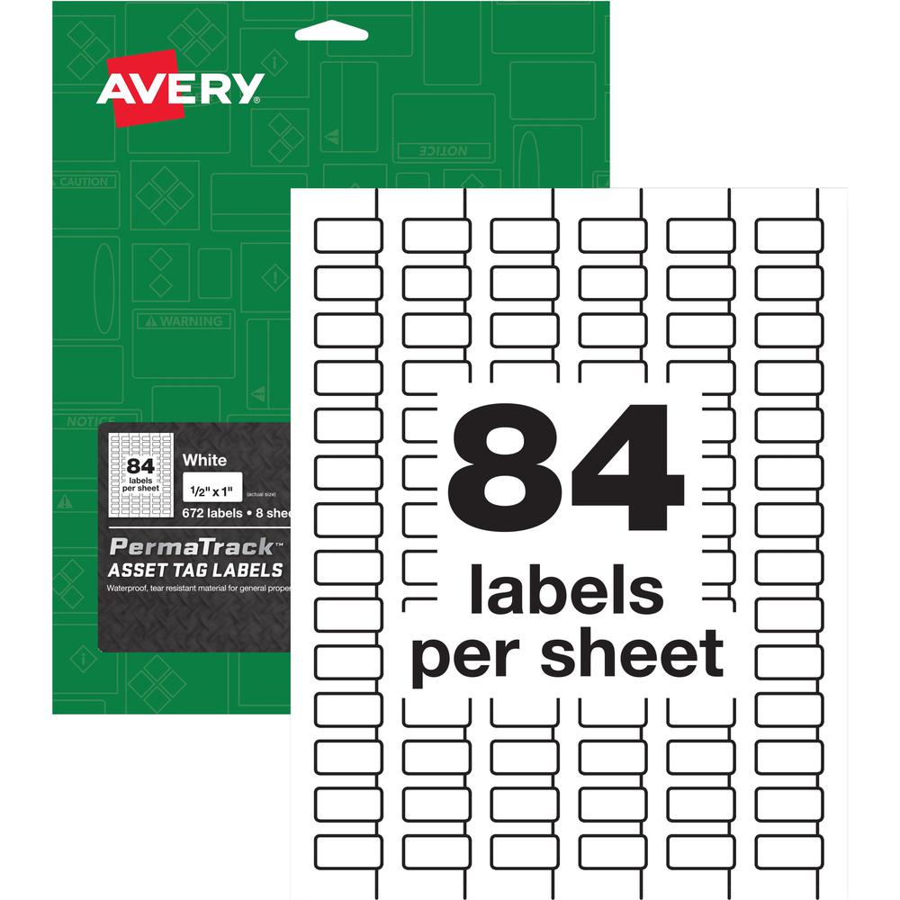 Avery&reg; PermaTrack Asset Tag Label - 1/2" Width x 1" Length - Permanent Adhesive - Rectangle - Laser - White - Film - 84 / Sheet - 8 Total Sheets - 672 Total Label(s) - 5. The main picture.