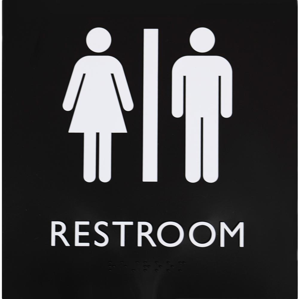 Lorell Unisex Restroom Sign - 1 Each - Restroom (Accessible) Print/Message - 8" Width x 8" Height - Square Shape - Surface-mountable - Easy Readability, Injection-molded - Restroom, Architectural - Pl. Picture 1