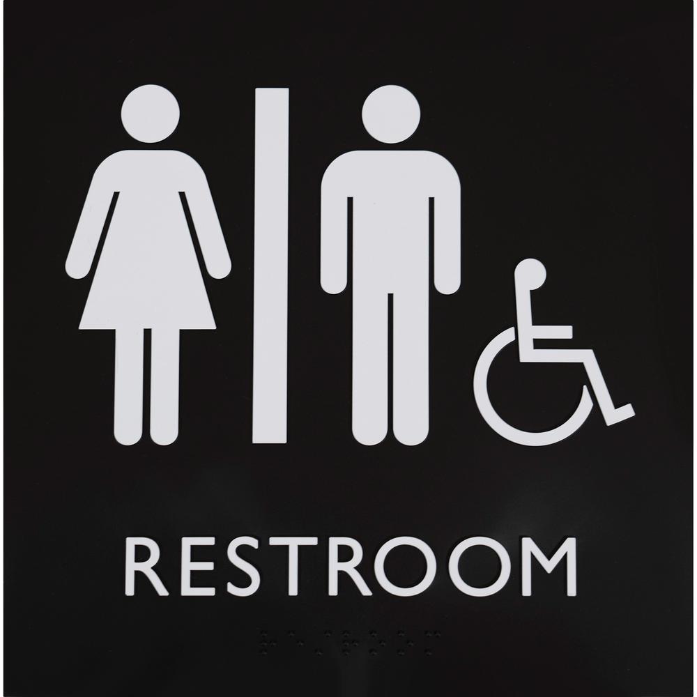 Lorell Unisex Handicap Restroom Sign - 1 Each - Restroom (Man/Woman/Wheelchair) Print/Message - 8" Width x 8" Height - Square Shape - Surface-mountable - Easy Readability, Injection-molded - Restroom,. Picture 1
