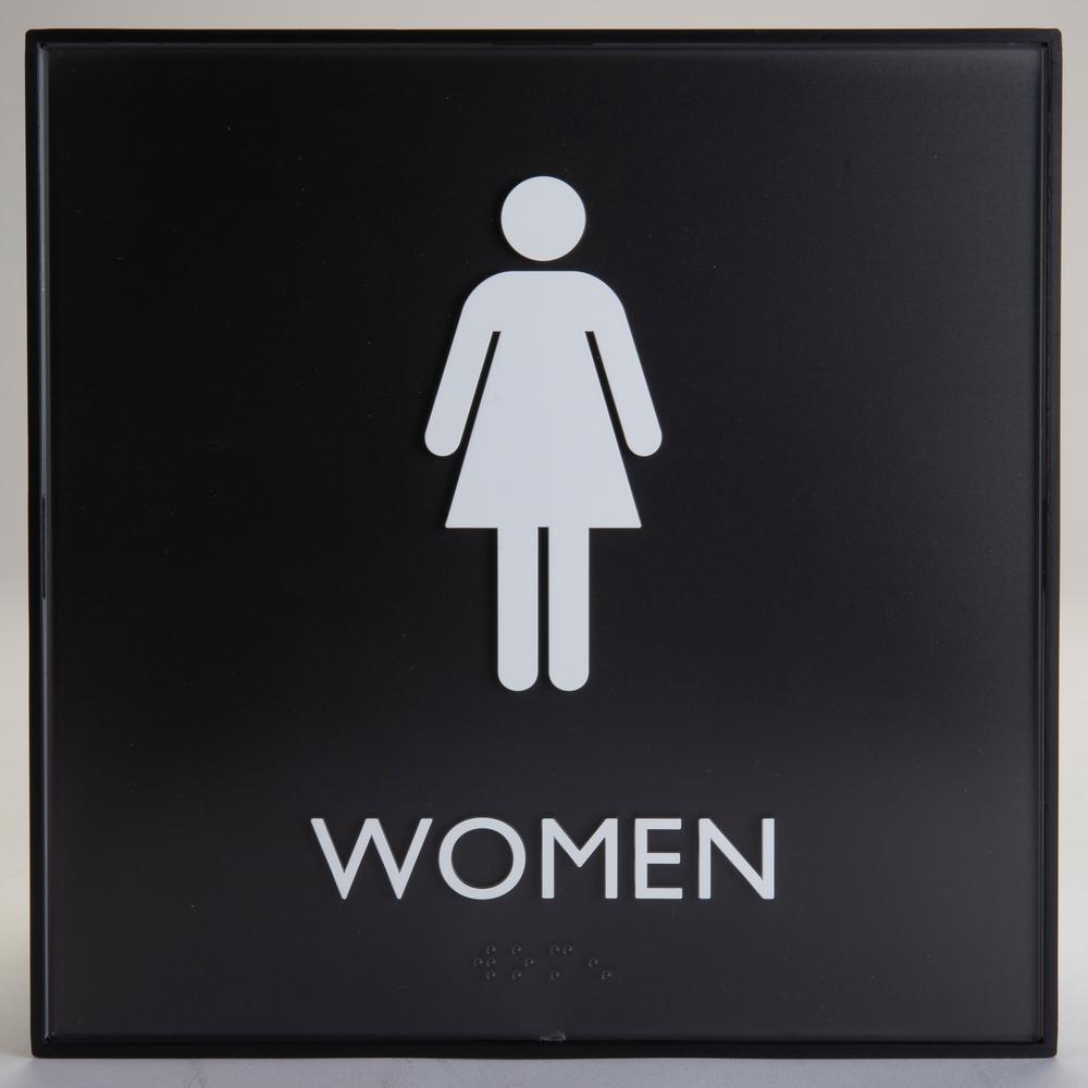 Lorell Women's Restroom Sign - 1 Each - Women Print/Message - 8" Width x 8" Height - Square Shape - Surface-mountable - Easy Readability, Injection-molded - Restroom, Architectural - Plastic - Black, . Picture 1
