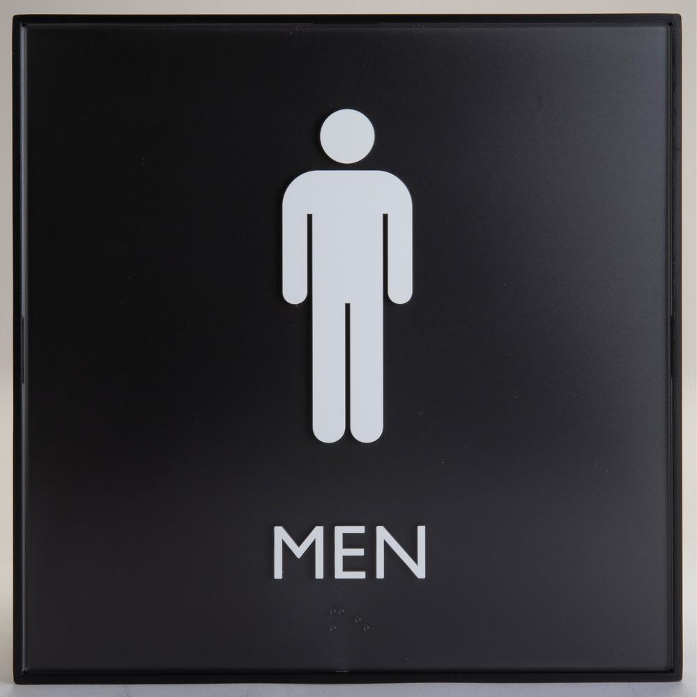 Lorell Restroom Sign - 1 Each - Men Print/Message - 8" Width x 8" Height - Square Shape - Easy Readability, Injection-molded - Plastic - Black. Picture 1
