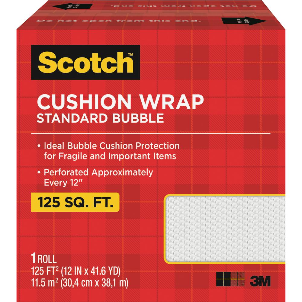 Scotch Cushion Wrap - 12" Width x 100 ft Length - Perforated, Lightweight, Recyclable, Non-scratching, Easy Tear - Polyethylene, Nylon - Clear. The main picture.