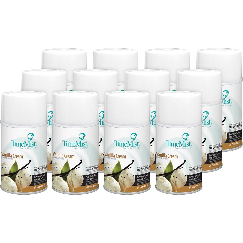 TimeMist Metered 30-Day Vanilla Cream Scent Refill - Spray - 6000 ft³ - 5.3 fl oz (0.2 quart) - Vanilla Cream - 30 Day - 12 / Carton - Long Lasting, Odor Neutralizer. Picture 1