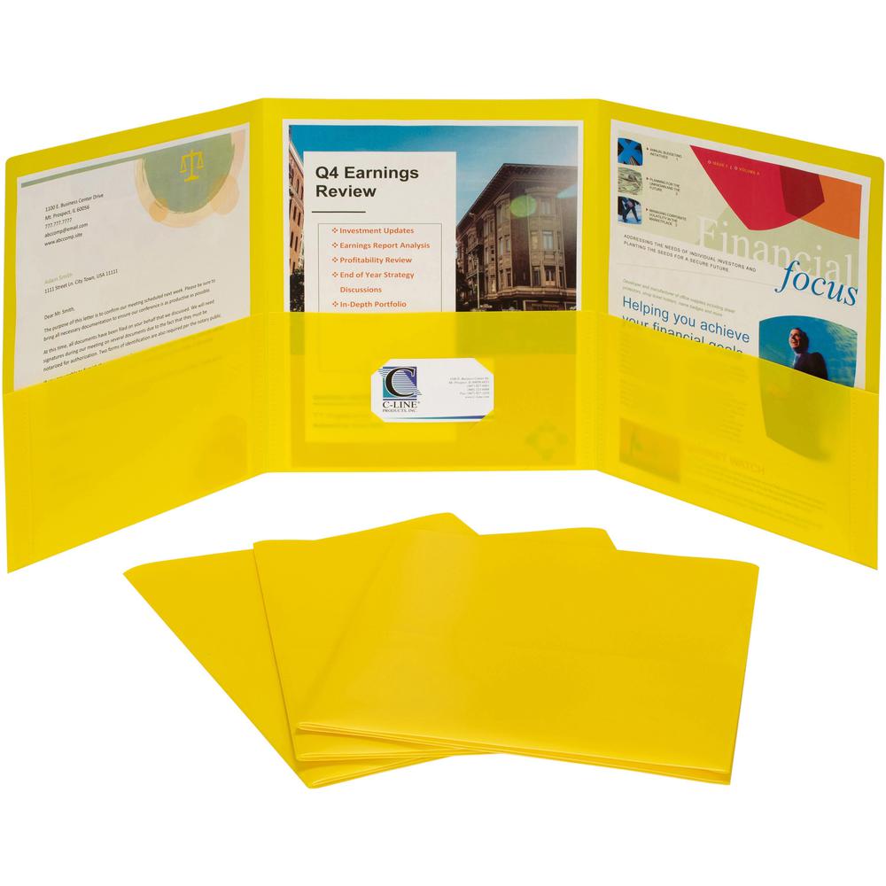 C-Line Letter Pocket Folder - 8 1/2" x 11" - 3 Internal Pocket(s) - Yellow - 1 Each. Picture 1